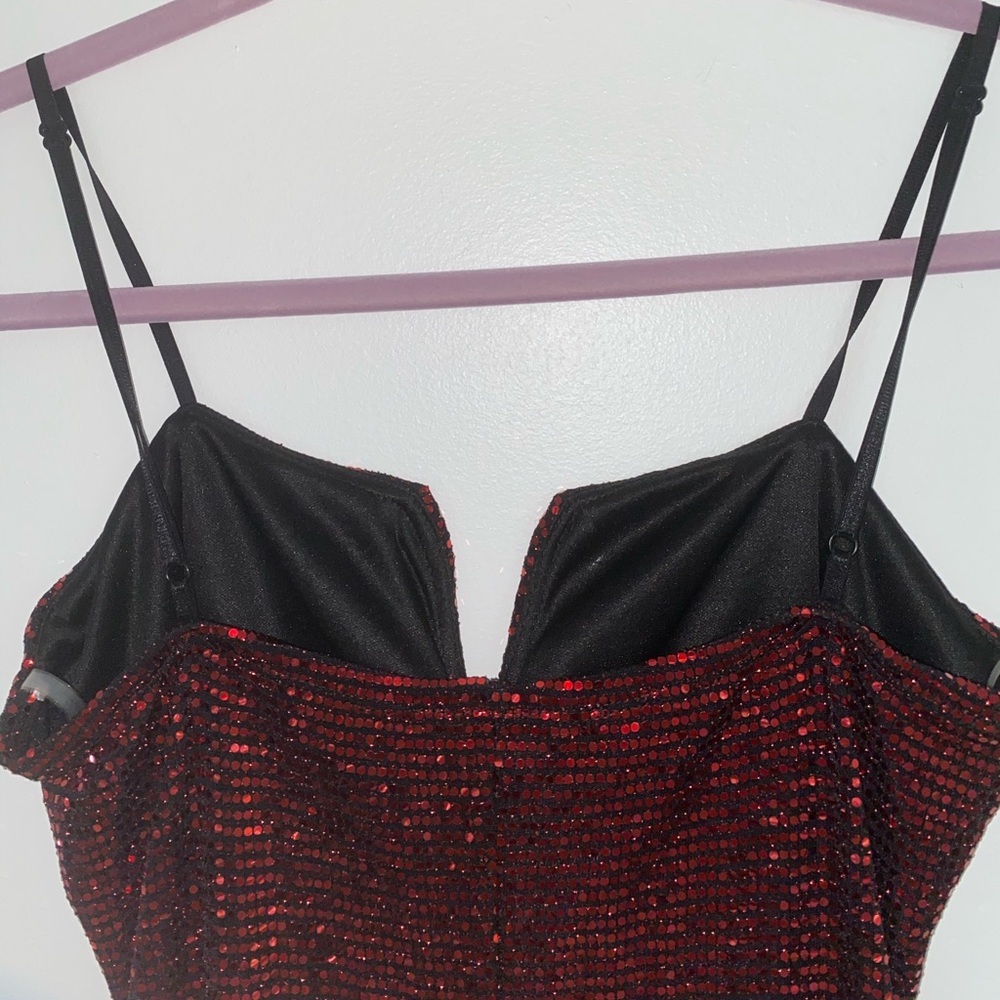Red Sequin Mini Dress with Spaghetti Straps - Picture 3 of 4